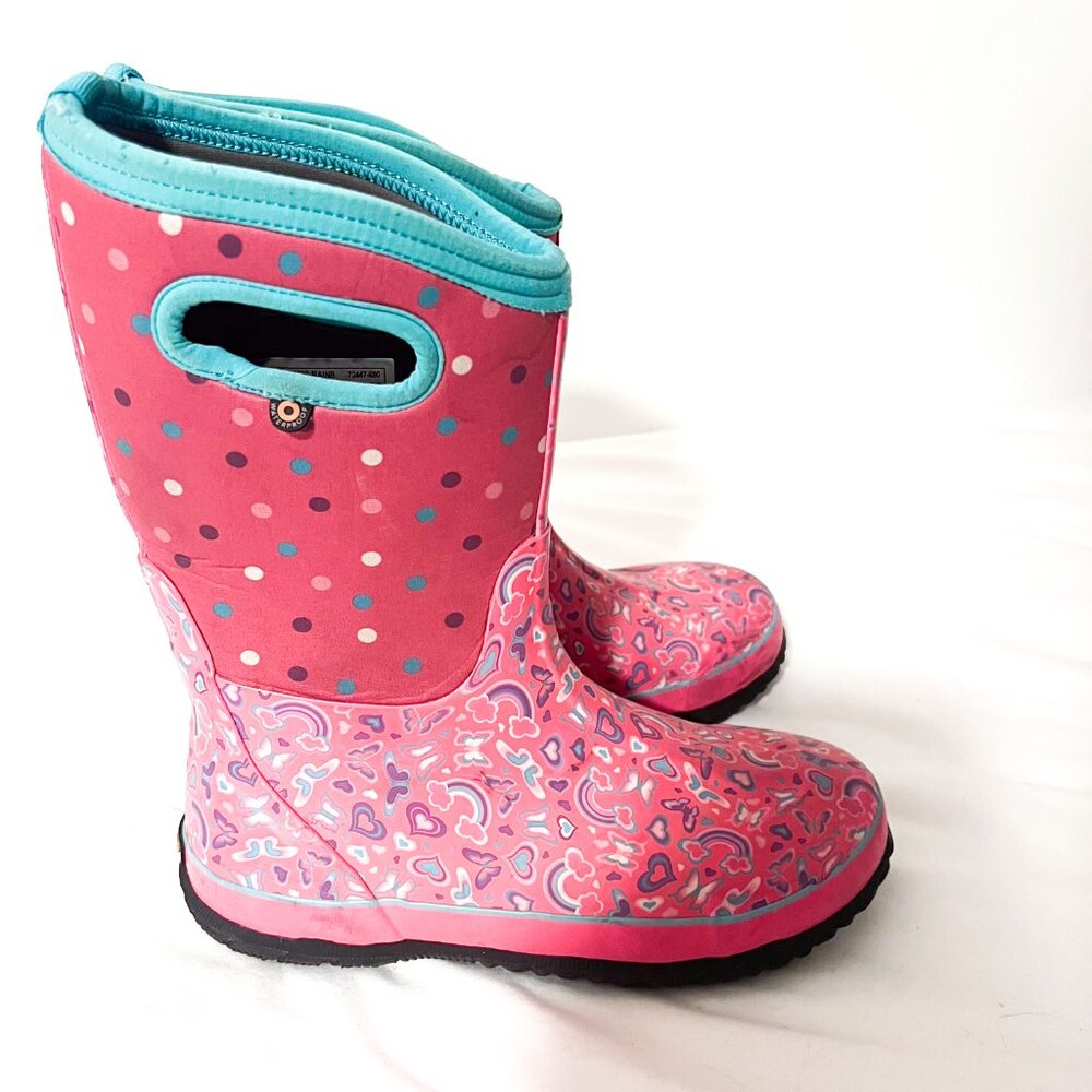 Bogs hearts/rainbows K Classic rain boots VGUC size 6 EU 39 - Picture 2 of 12